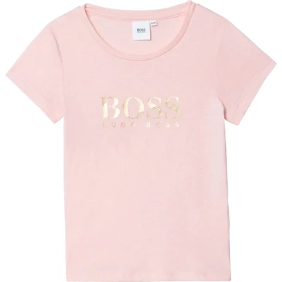 Hugo Boss Girls Light pink top with Gold and Glitter logo J15418/403 or J15418/453