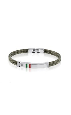 Italgem B6052 Men's Black Steel Cable Italy Flag Bangle