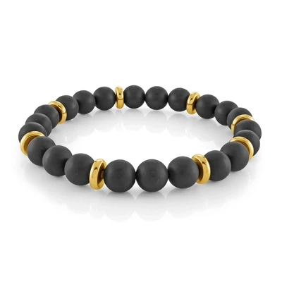 Italgem BB-333-GO-M  Gold IP- Steel Matte Black Onyx 8mm Beads