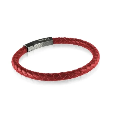Italgem SLB564 Men's 8.25" Black IP Plush Clasp Red Leather Bracelet