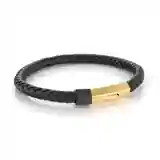 Italgem SLB504 Men's S. Steel Black Gold IP Push Clasp Black Leather Bracelet