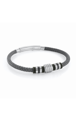 Italgem SLB518 Men's S.Steel Black-IP-Matte Centre Design Black-Leather Adjustable Bracelet