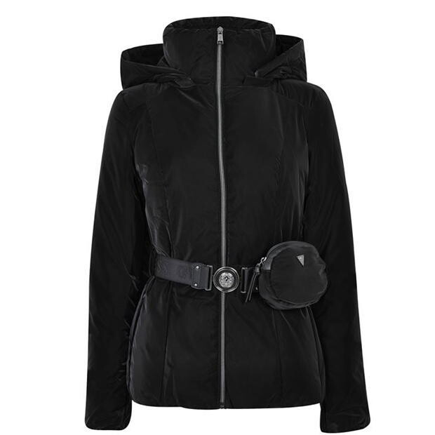 Guess black winter coat Style Bella Jacket W1BL13WE4D2 with pouch for women