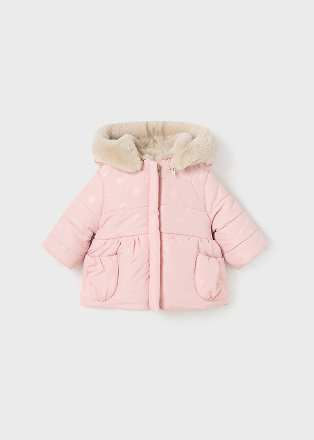 Mayoral 2407 Baby Girl's Long Sleeve Reversible Puffer/Fur Coat