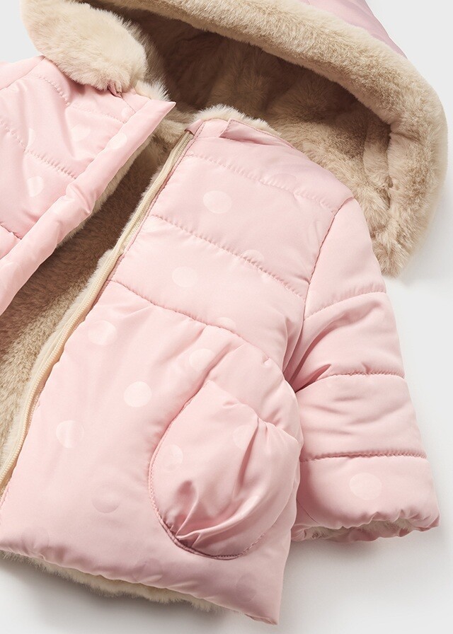 Mayoral 2407 Baby Girl's Long Sleeve Reversible Puffer/Fur Coat