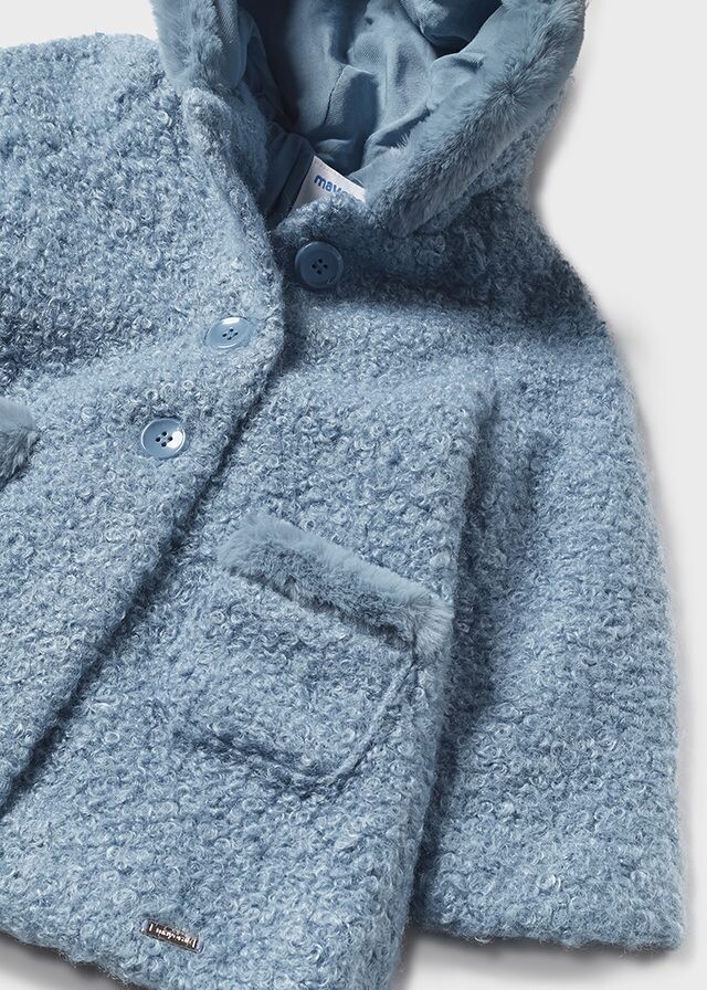 Mayoral 2416 baby girl 2416 bluebell poodle fur like coat with hood and 3 buttons