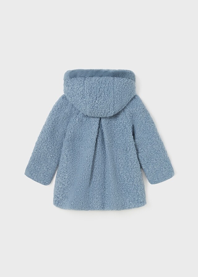 Mayoral 2416 baby girl 2416 bluebell poodle fur like coat with hood and 3 buttons