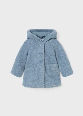 Mayoral 2416 baby girl 2416 bluebell poodle fur like coat with hood and 3 buttons