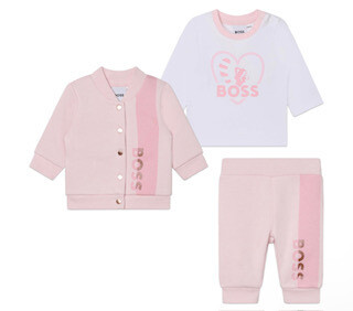 Hugo Boss J98441 Baby Girl's Long Sleeve T-Shirt & Sweatsuit Set 3PC