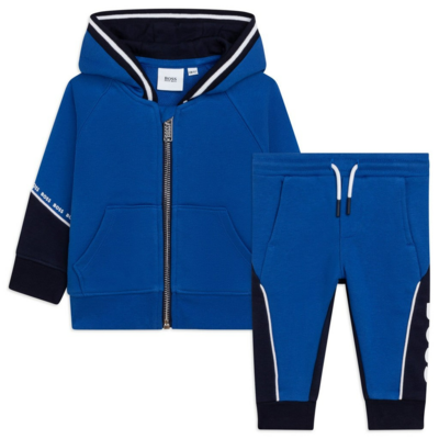 Hugo boss J0860/871 blue boys hoodie and jogger set with white boss logo