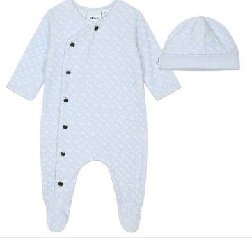 Hugo Boss J98434 Baby Boy's Long Sleeve Footie & Hat Set 2PC