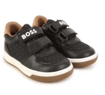Hugo Boss J09206 Boy's Velcro B Monogram Sneakers – Black