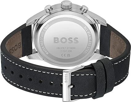 BOSS 1513987 Men's View Silver Stainless Steel Black Leather Strap Watch