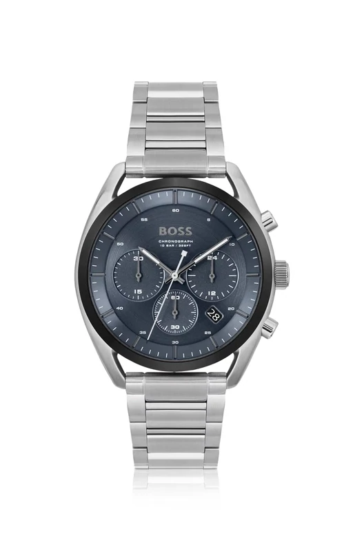 BOSS 1514093 Men's Silver Stainless Steel Black Bezel & Blue Dial Watch