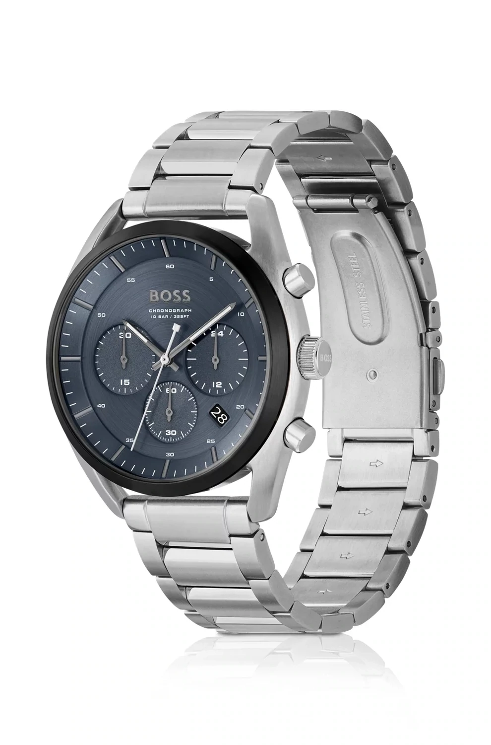 BOSS 1514093 Men's Silver Stainless Steel Black Bezel & Blue Dial Watch