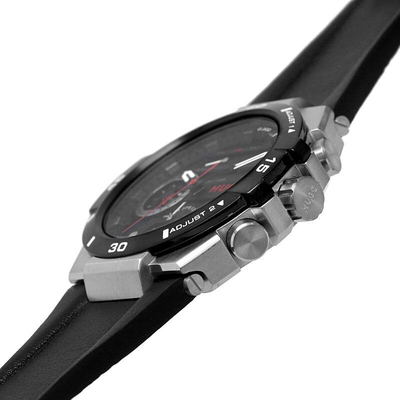 HUGO 1530336 Men's Wild Stainless Steel Black Leather Strap Watch