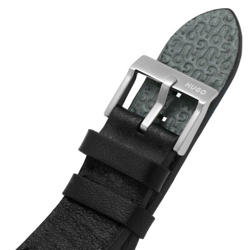 HUGO 1530336 Men's Wild Stainless Steel Black Leather Strap Watch