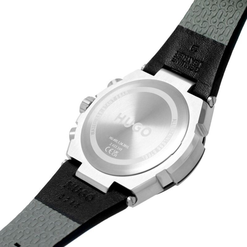 HUGO 1530336 Men's Wild Stainless Steel Black Leather Strap Watch