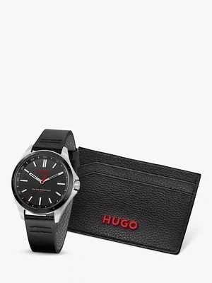 Hugo Boss 1570155 Men's Stainless Steel & Leather Watch & Logo Card Holder Set 2PC/ BLACK (BOX)