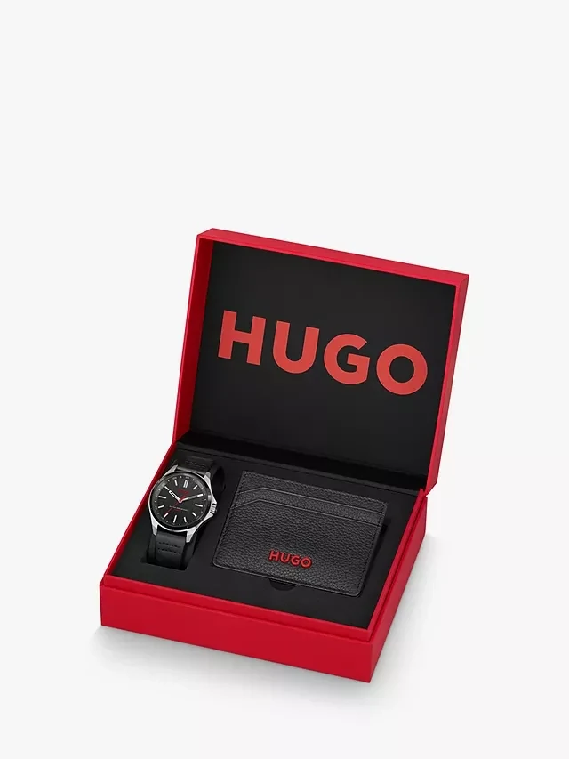 Hugo Boss 1570155 Men's Stainless Steel & Leather Watch & Logo Card Holder Set 2PC/ BLACK (BOX)