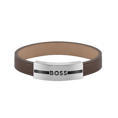 Hugo Boss 1580496M Men's Brown Leather w/ Short Sleeve Closure Bracelet M