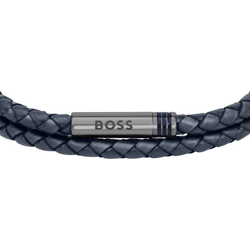BOSS 1580494M Men's Blue Braided Leather w/ Grey IP Closure
