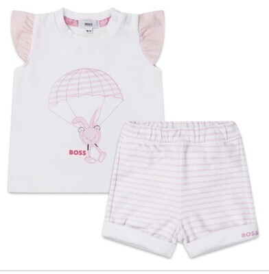 Hugo boss J98347/10B, Girls Pink Bunny T-shirt and PInk Striped Shorts