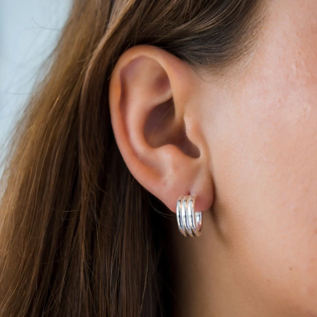 Beblue BO1585-SLV Silver BO 1585 Hoop Earrings - Black Velvet