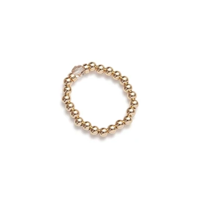 Beblue BRELAST-GLD-CC Gold Bead & Champagne Crystal Elastic Ring