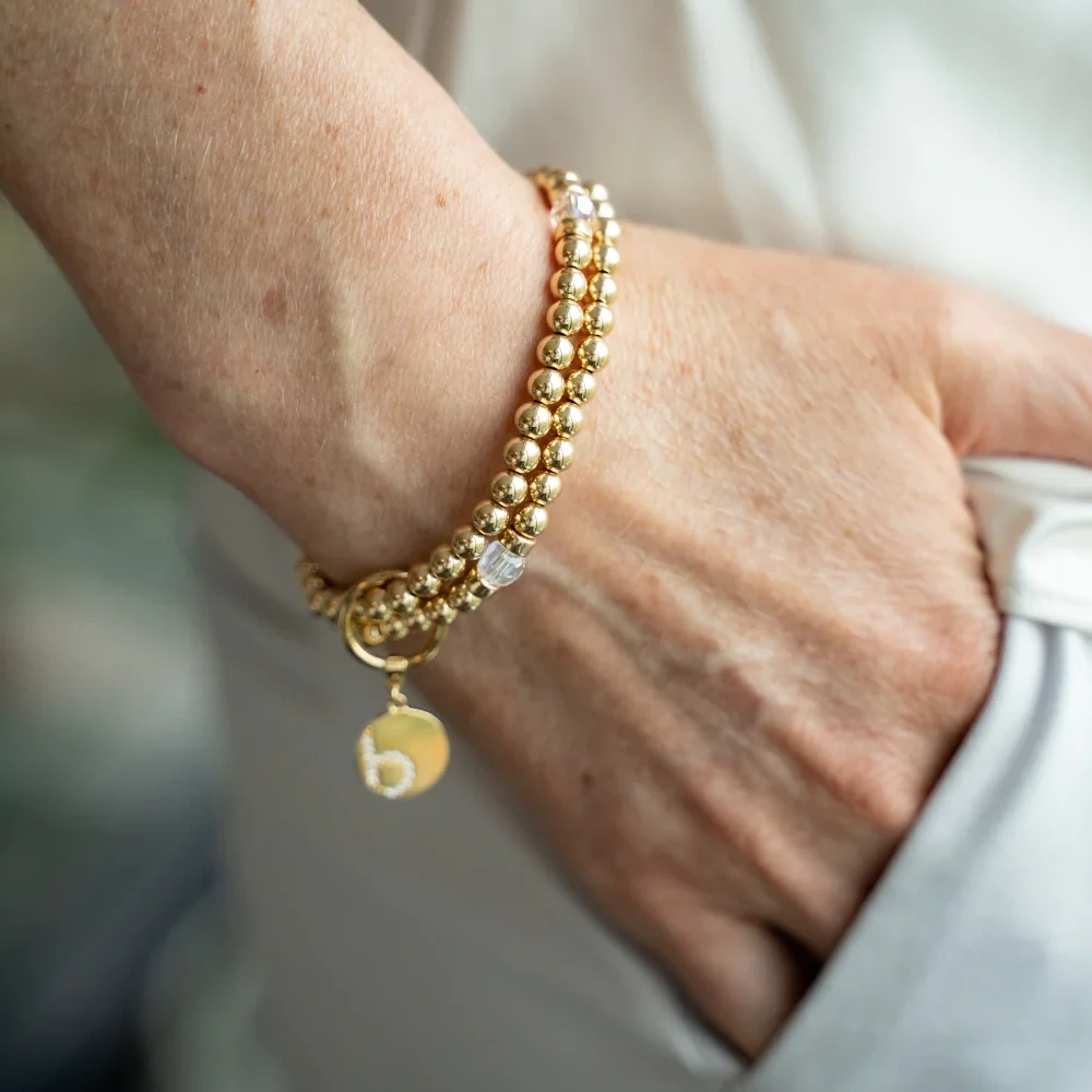 Beblue BBSURRD-GLD Gold Be Razzled Double Row Bracelet w/ Dangle - Essentials