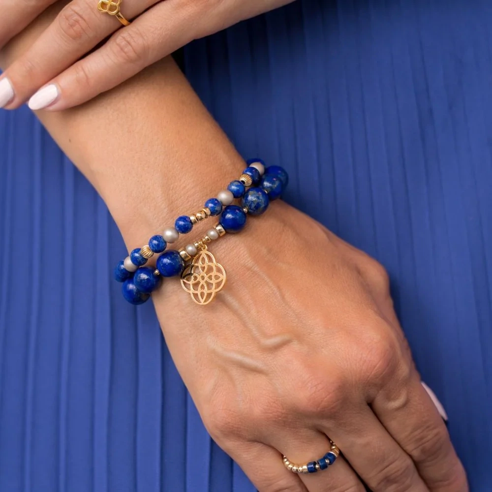 Beblue BBSURALLUR-SL Gold Be Alluring Blue Bead Bracelet - Soulful Lapis