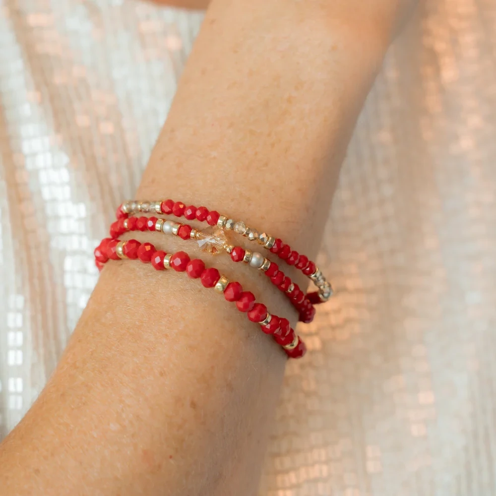 Beblue BBSURSHIM-R-TS Gold Be Shimmering- Red Bead Bracelet - Twinkle & Shine