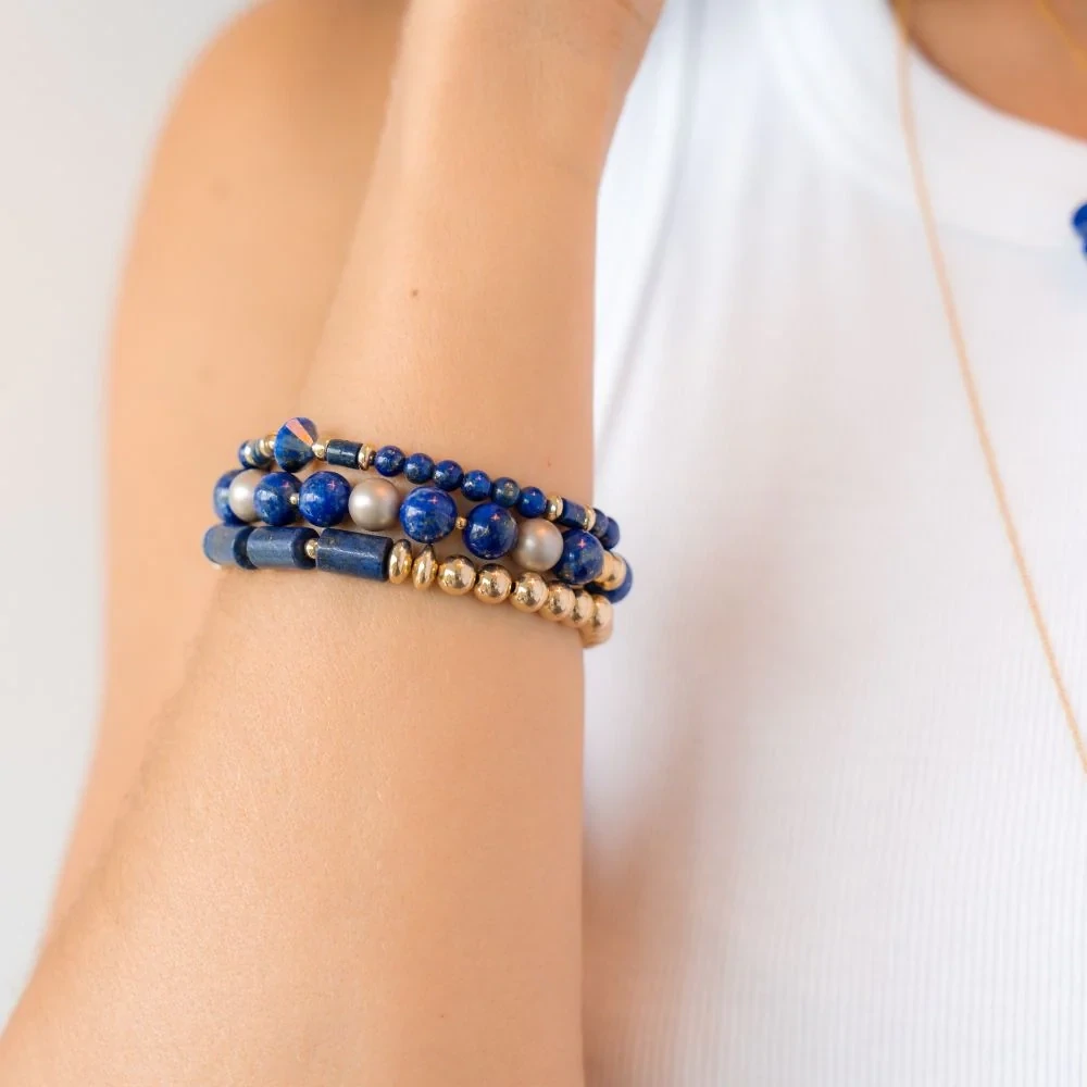 Beblue BBSURCREA-SL Gold Be Creative Blue Bead Bracelet - Soulful Lapis