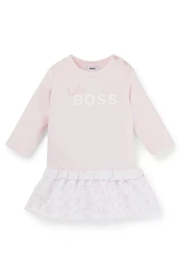 Hugo Boss baby pink dress with pink paw print detailing on skirt for baby girl J92064/44L