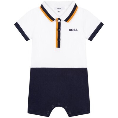 Hugo Boss J94308/N68, Boys White, Navy and Orange Polo Onesie
