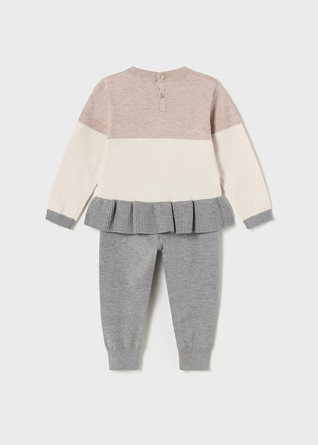 Mayoral 2528 baby girl long sleeve sweater acero vig with grey knit leggings