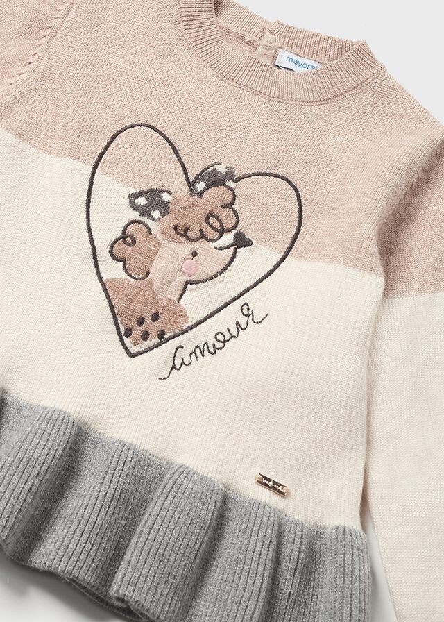 Mayoral 2528 baby girl long sleeve sweater acero vig with grey knit leggings