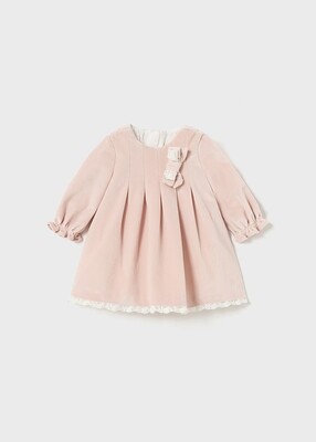 Mayoral 2854 Baby Girl's LS Velour Dress w/ Lace Trimming /LIGHT PINK