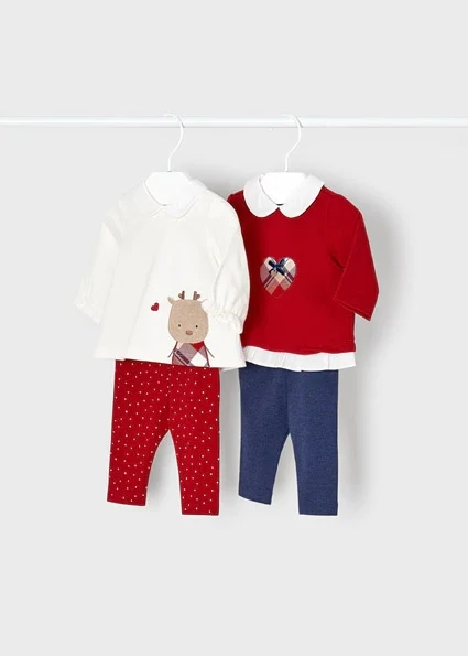 Mayoral 2704 white top and red legging set for baby girls