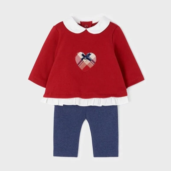 Mayoral 2704 red top and blue legging set for baby girls