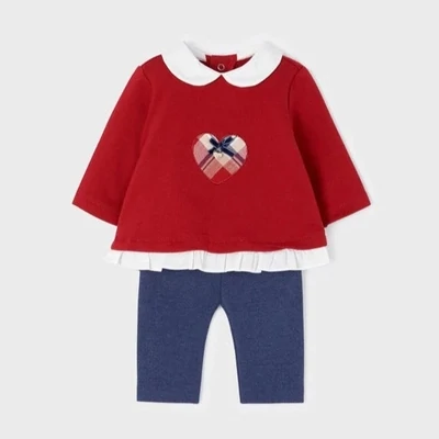 Mayoral 2704 red top and blue legging set for baby girls