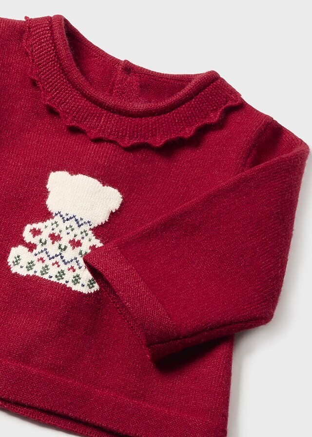 Mayoral 2867 Baby Girl's Long Sleeve Knit Sweater, Velvet Skirt & Knit Stockings Set 3PC
