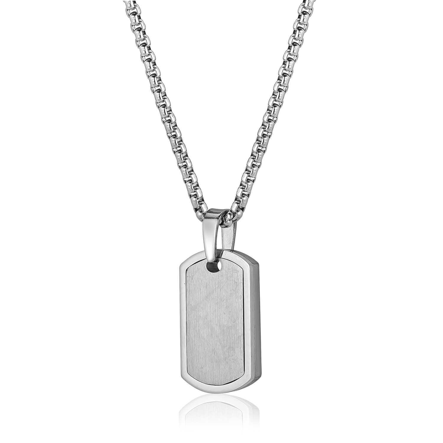 Italgem SP129 Men's S. Steel Matte- Polished Dogtag Round- Box Chain Necklace 22"