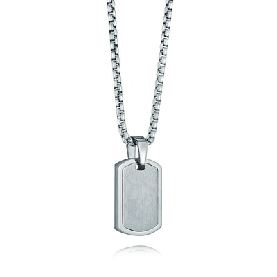 Italgem SP129 Men's S. Steel Matte- Polished Dogtag Round- Box Chain Necklace 22"
