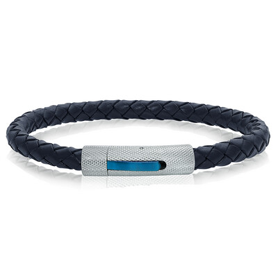 Italgem SLB145 Men's S.Steel Blue IP Mesh Clasp Blue Leather Bracelet