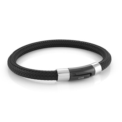 Italgem SBR11 Men's S. Steel Black IP Clasp Black Tire Rubber Bracelet