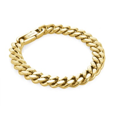 Italgem SMB510 Men's 8"+0.5" Gold IP Steel Polished 10mm Curb Link Bracelet