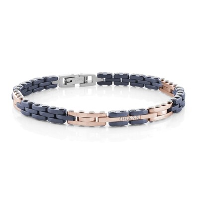 Italgem SMB474 Men's Rose IP Steel Blue Ceramic White CZ 7.5"+ EXT Bracelet