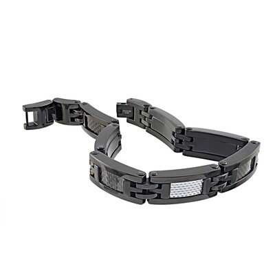Italgem SMB64 Men's Black IP Steel Black Carbon Fibre White Carbon Bracelet