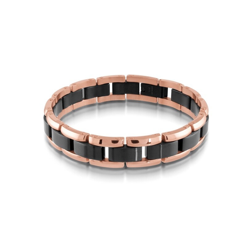 Italgem SMB92 black steel Centre link Rosegold edges  bracelet